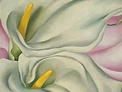 Two Calla Lilies on Pink by Georgia O'Keeffe